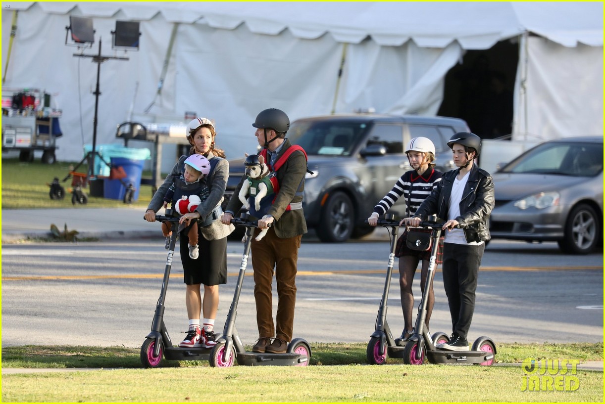 Emma Myers & Brady Noon Go on a Family Scooter Ride With Jennifer Garner for 'Family Leave' Filming