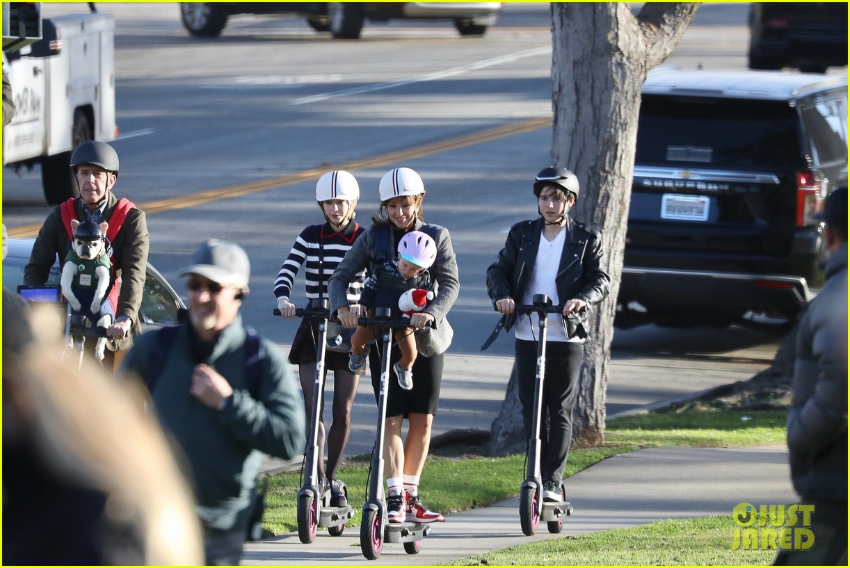 Emma Myers & Brady Noon Go on a Family Scooter Ride With Jennifer Garner for 'Family Leave' Filming