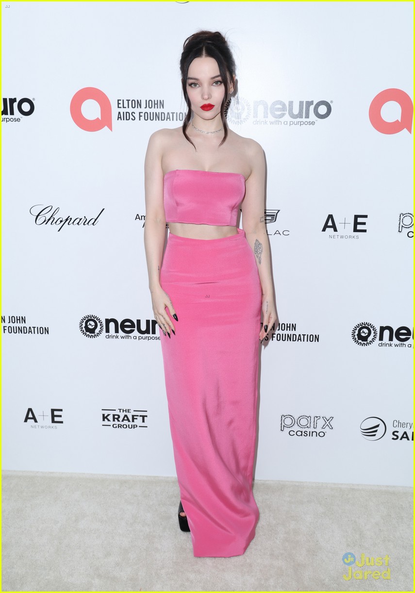 Dove Cameron is Pretty in Pink at Elton John AIDS Foundation's 2023 Oscars Viewing Party