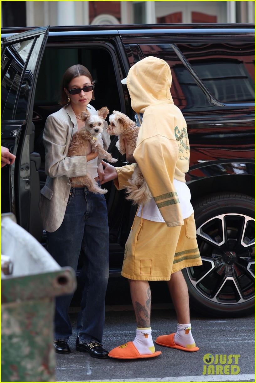 Hailey & Justin Bieber Cradle Their Adorable Puppies While Out in NYC