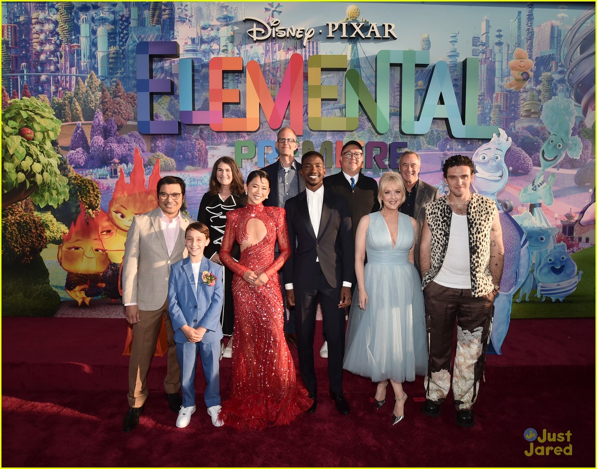 Leah Lewis & Mamoudou Athie Pose With Their Characters at 'Elemental' LA Premiere
