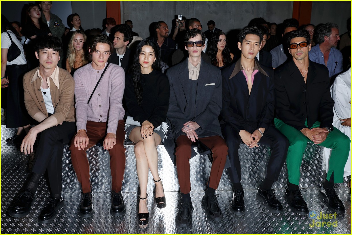 Taylor Zakhar Perez, Troye Sivan & Louis Partridge Sit Front Row at Prada Milan Fashion Show
