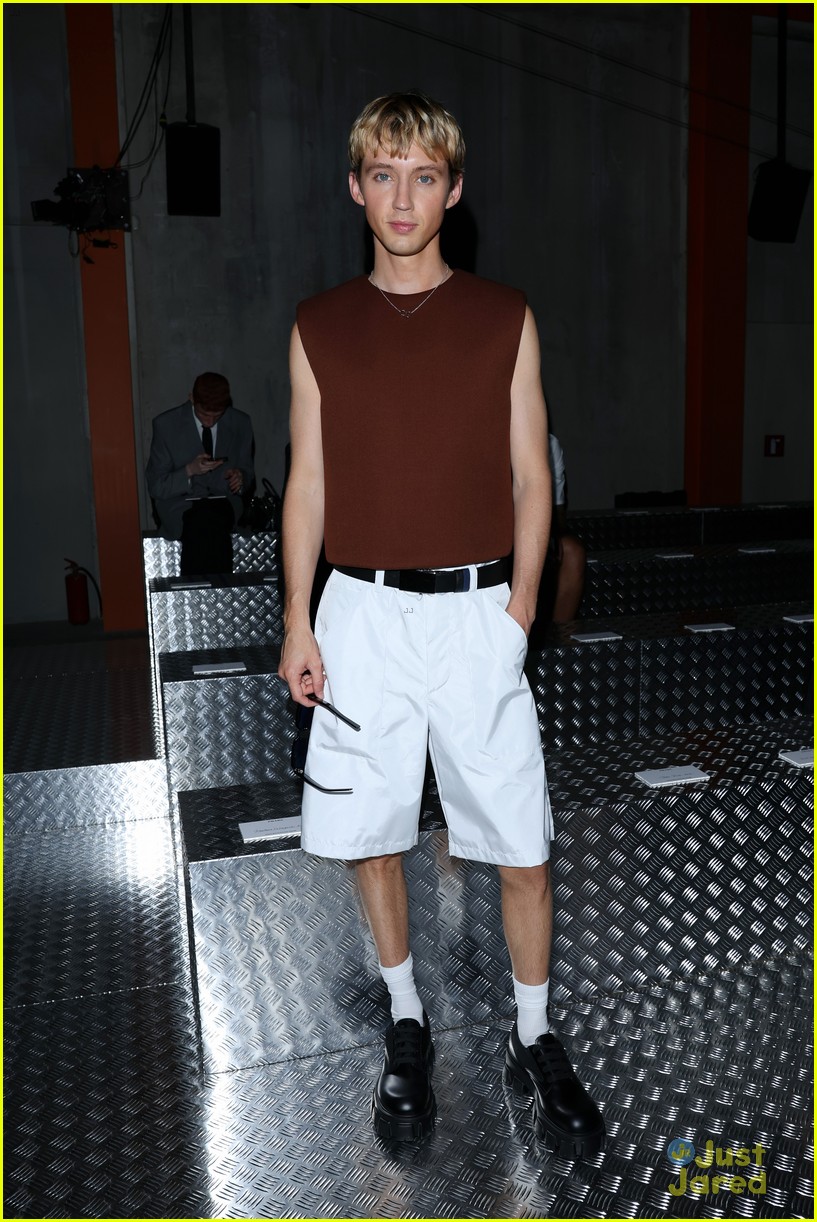 Taylor Zakhar Perez, Troye Sivan & Louis Partridge Sit Front Row at Prada Milan Fashion Show