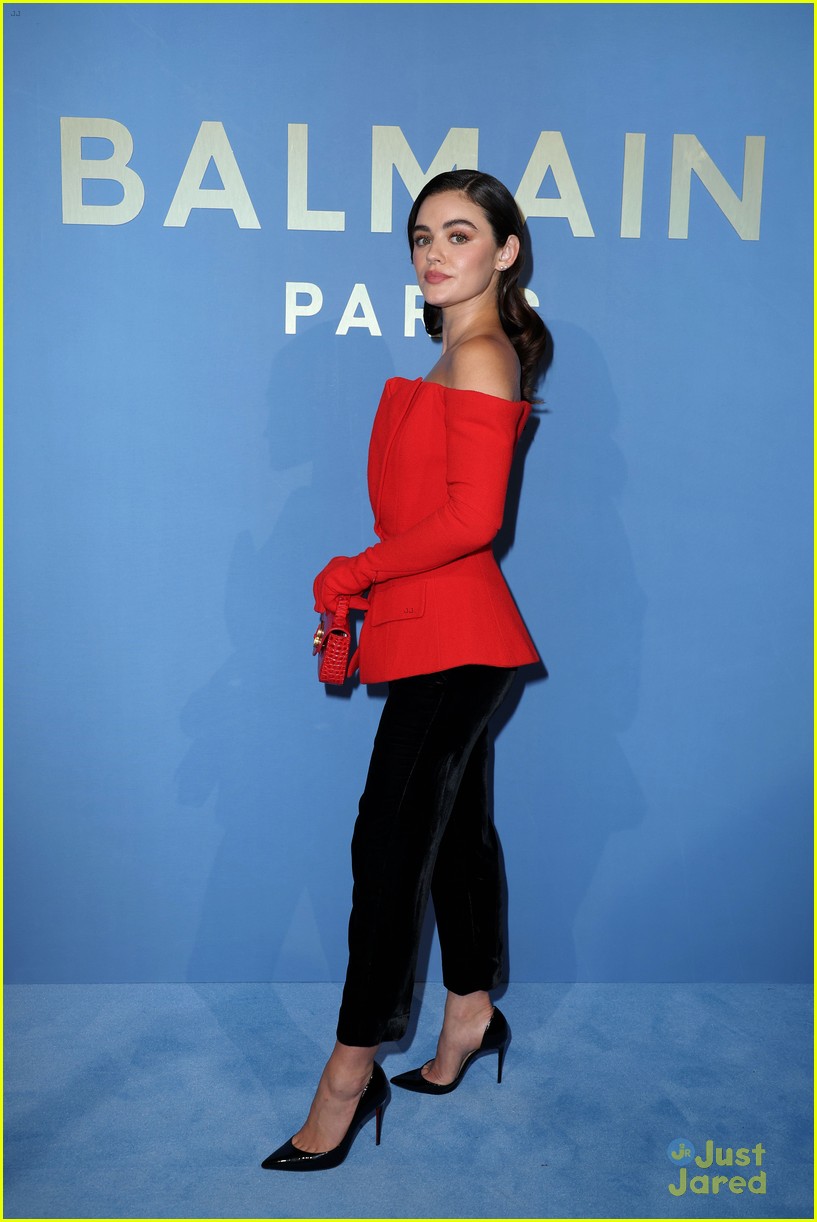 Dove Cameron & Lucy Hale Sit Front Row at Balmain Show During Paris Fashion Week